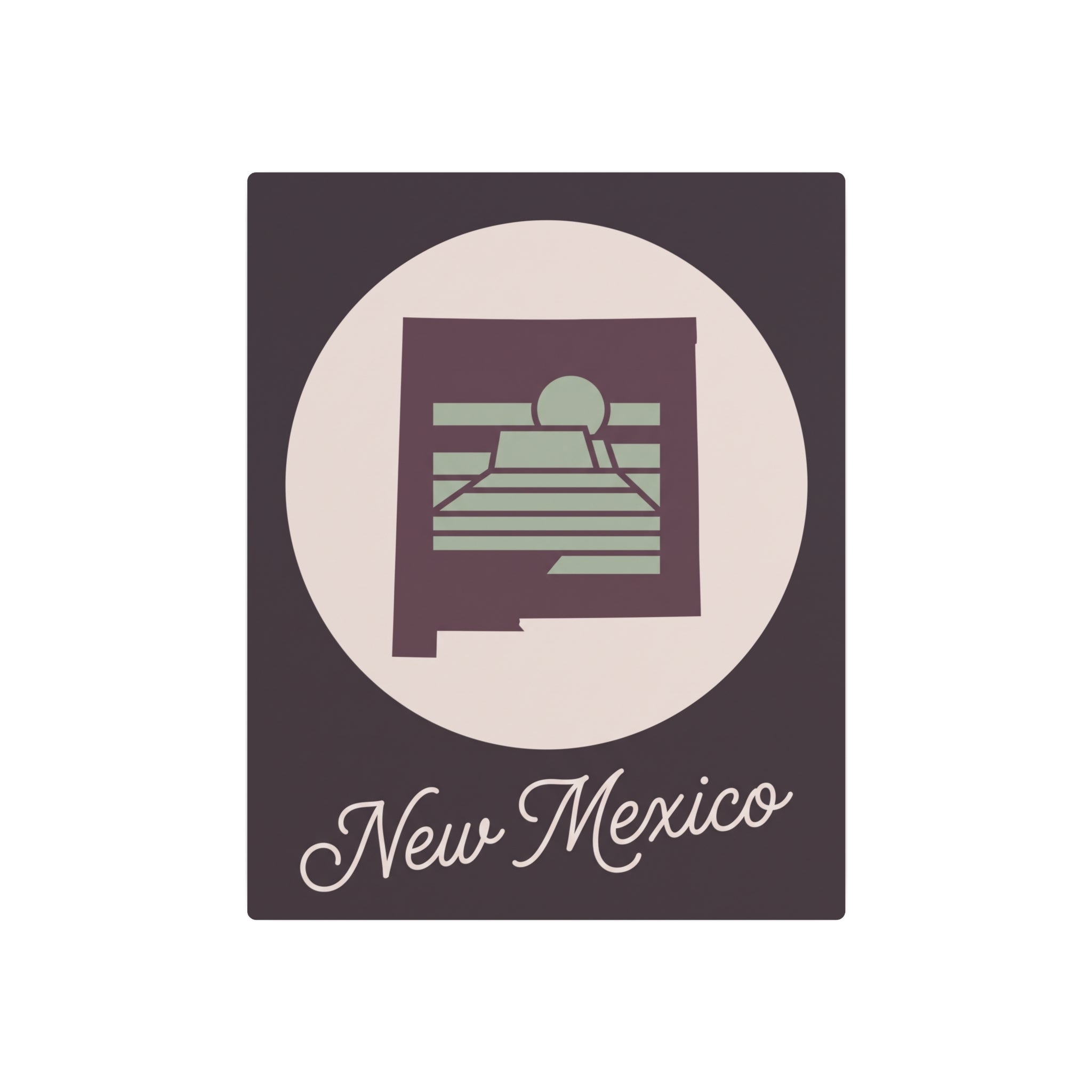 Rectangular metal wall art sign with New Mexico emblem and script, sage green accents