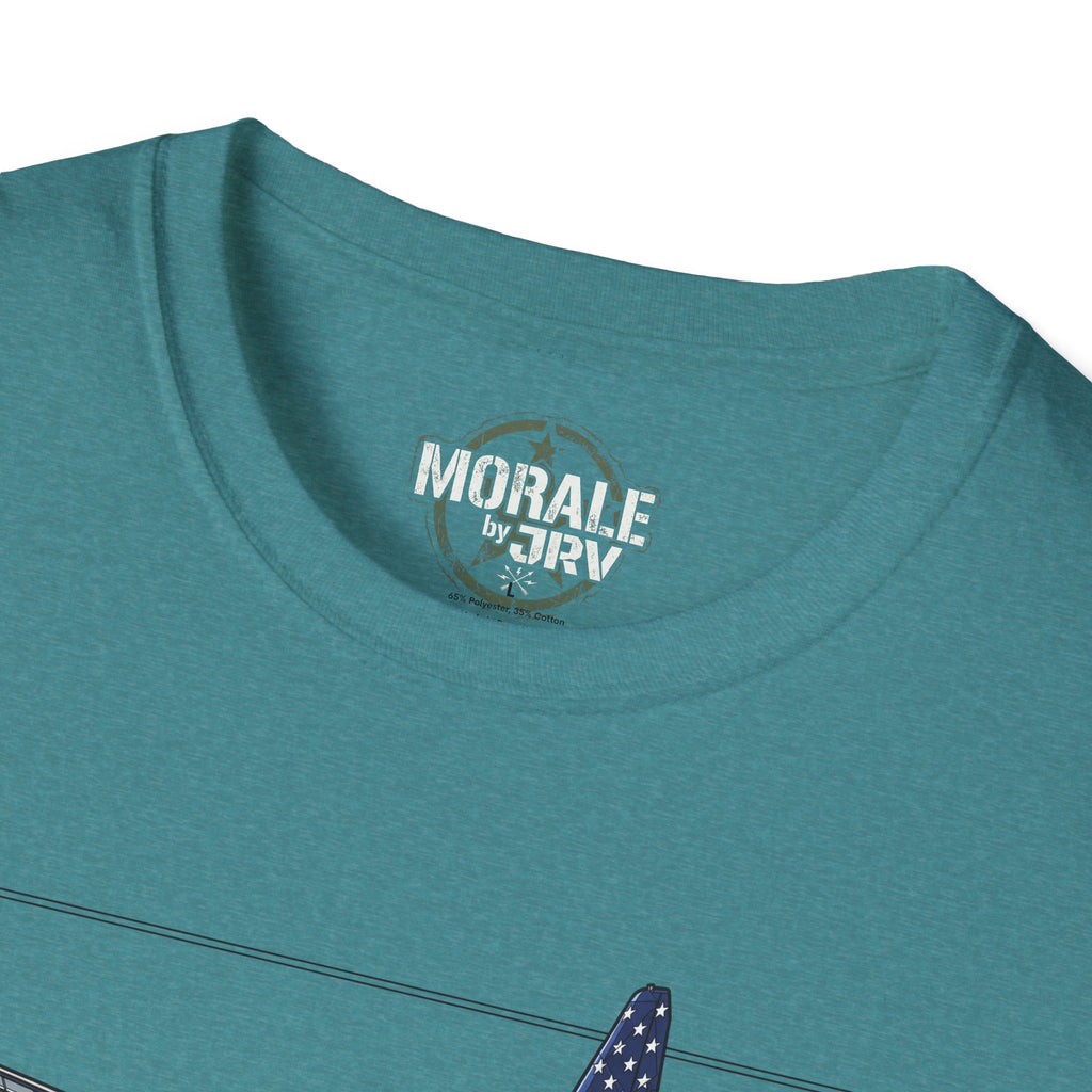 C-130 Hercules T-Shirt collar logo print on heather military green fabric