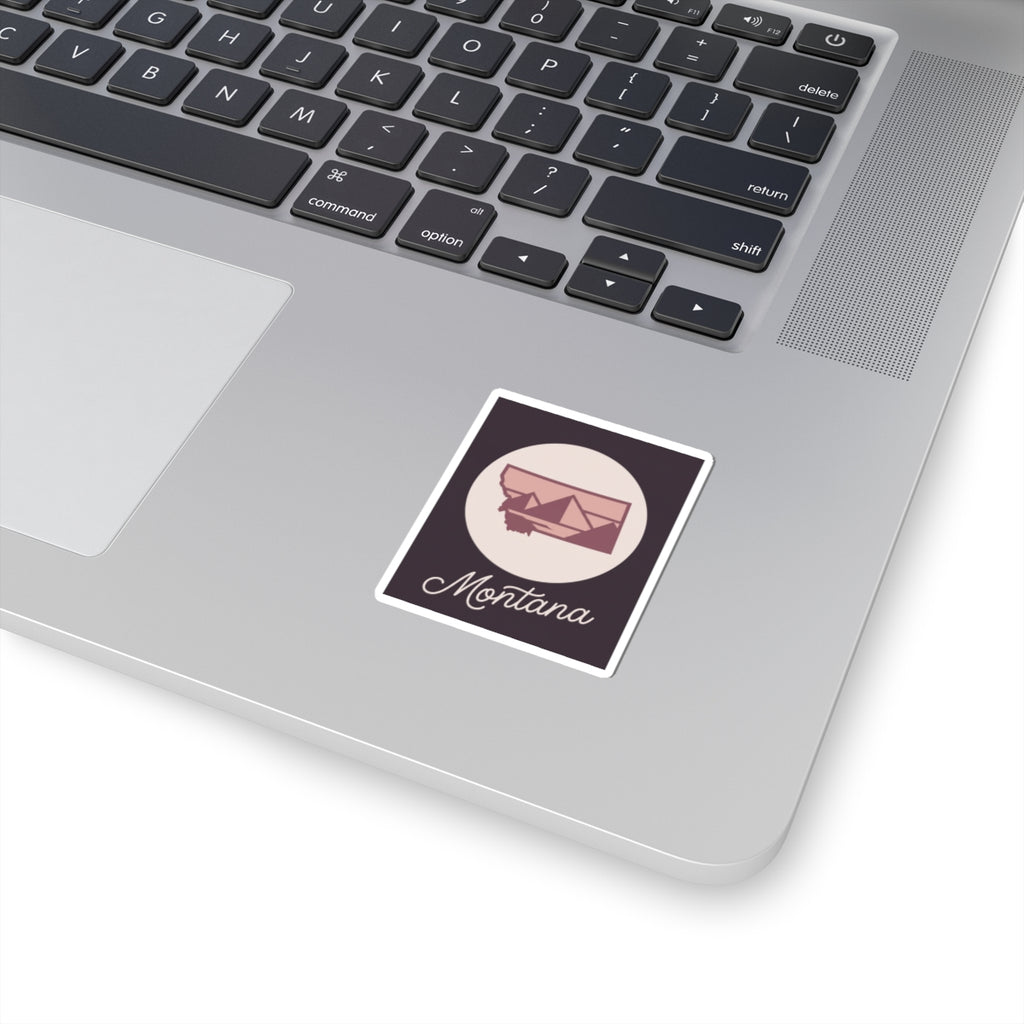 Montana state silhouette kiss-cut decal sticker with “Montana” script under mountain graphic
