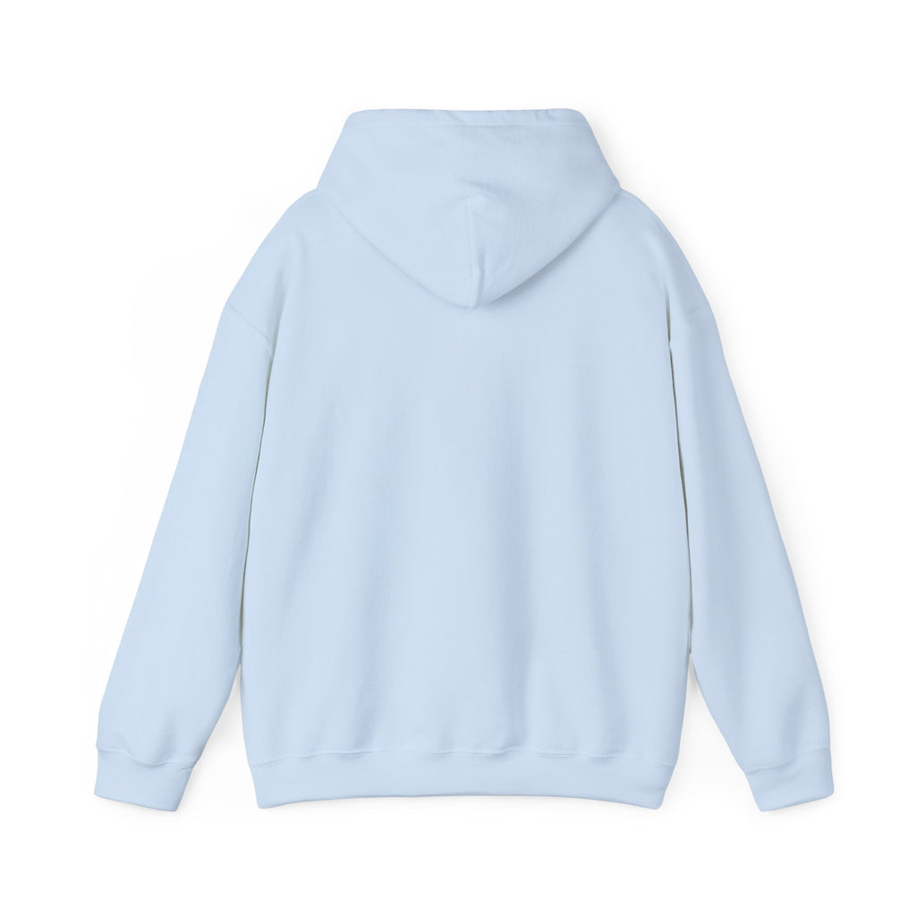 Light blue pullover hoodie with kangaroo pocket and hood
