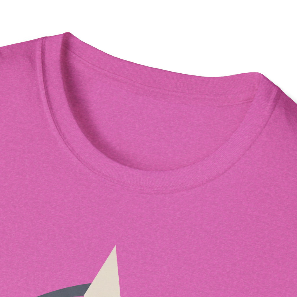 Close-up of bright pink crew-neck T-shirt neckline and collar seam