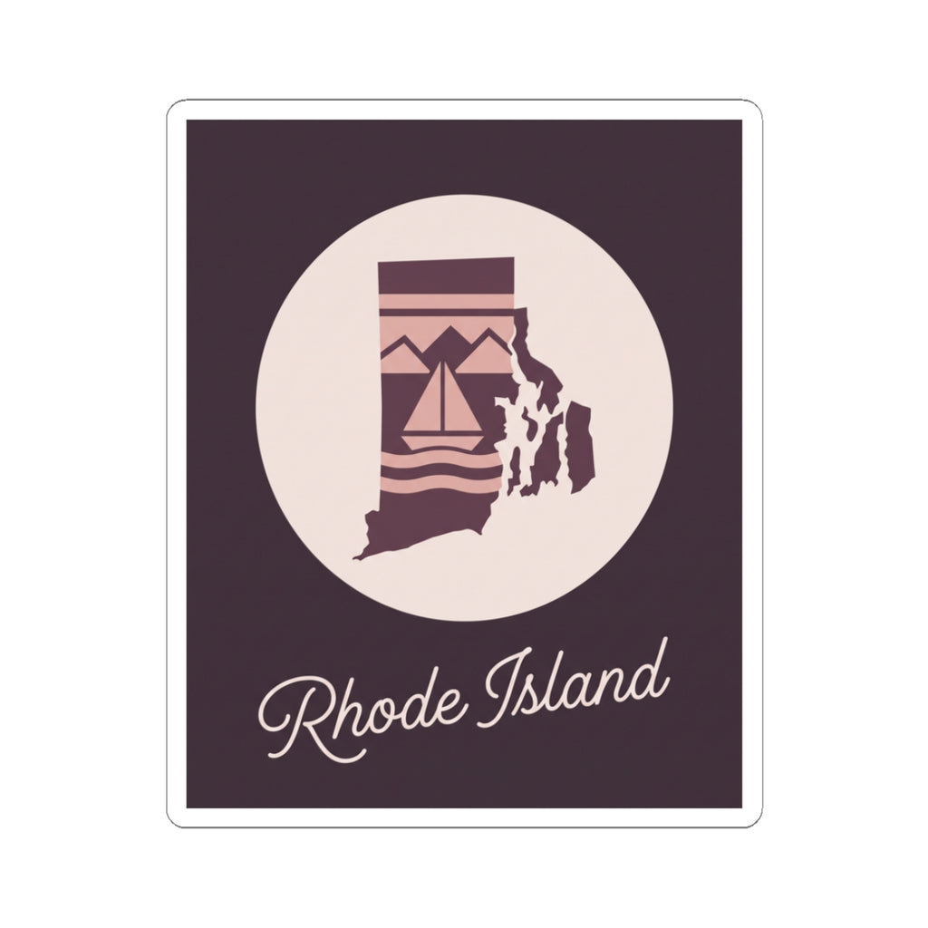 Rhode Island state silhouette kiss-cut decal with lighthouse art and 'Rhode Island' text