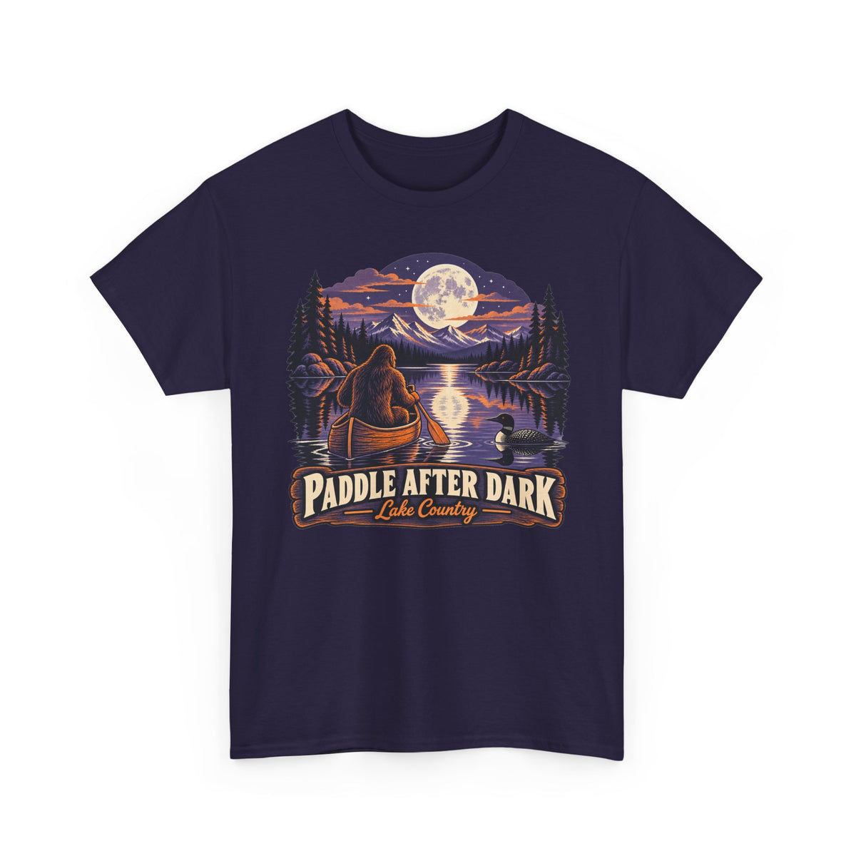 Paddle After Dark Canoe T-Shirt, Moonlit Lake Night Paddling Shirt for Men and Women, Vintage Canoeing Gift Tee