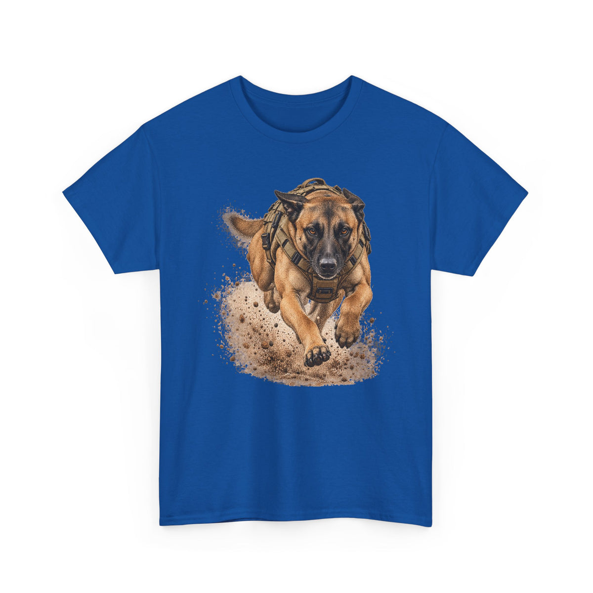 Royal blue graphic dog t-shirt with running Belgian Malinois print on chest