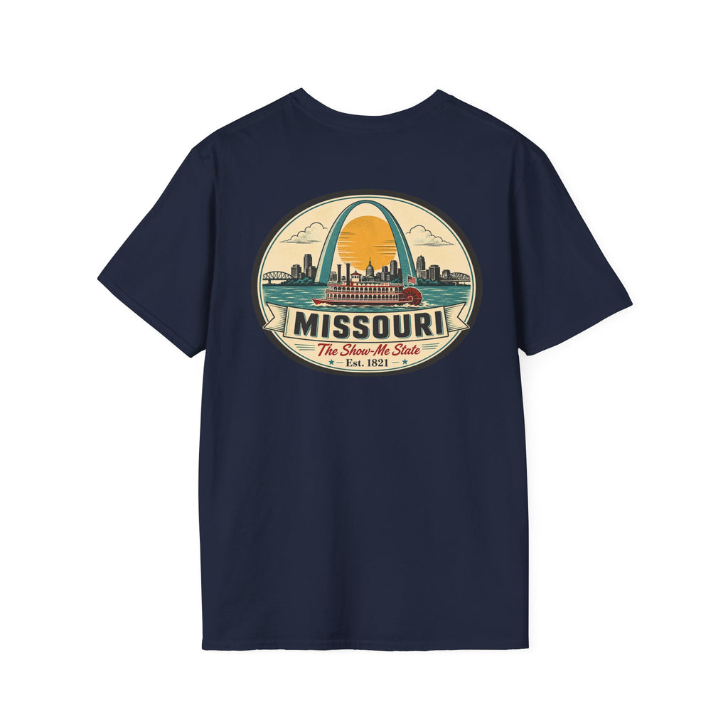 Missouri T-shirt in navy with circular arch graphic and “Missouri” text