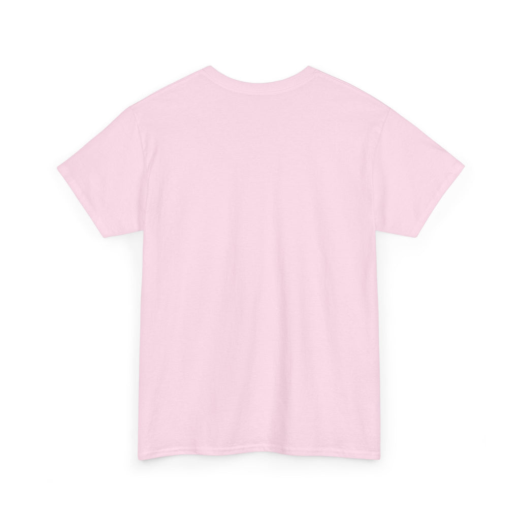 Light pink crewneck short-sleeve T-shirt, no visible graphic.