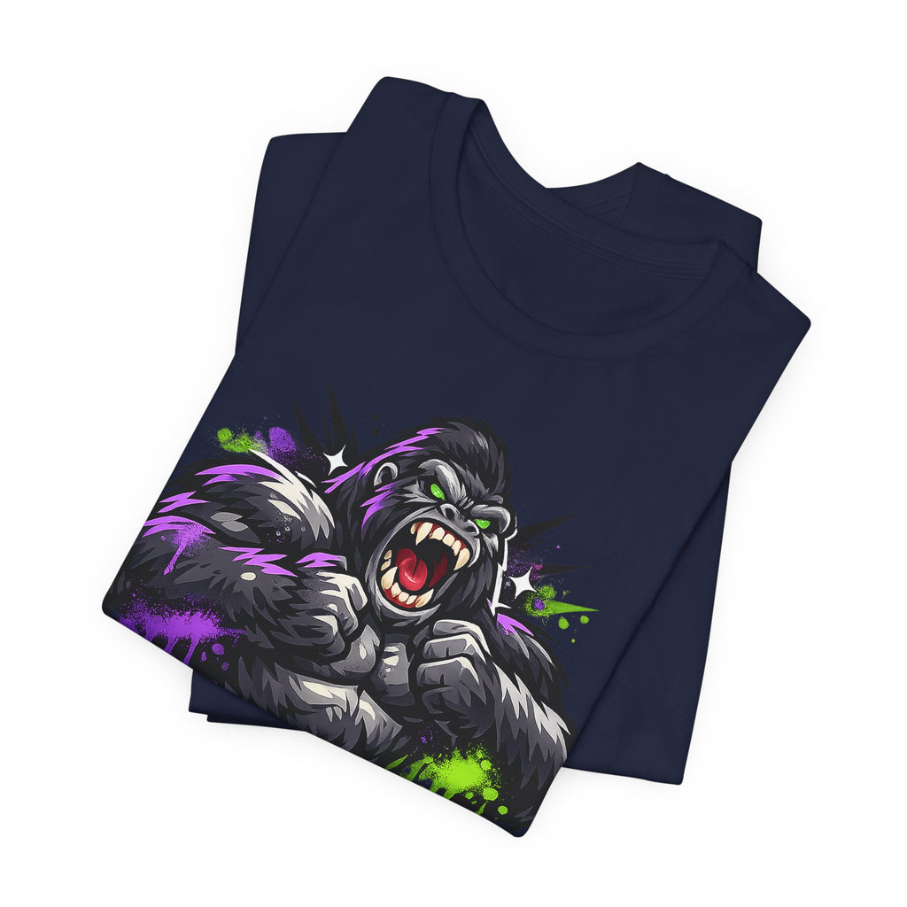 Navy graphic gorilla roar T-shirt with colorful street-art style print on chest