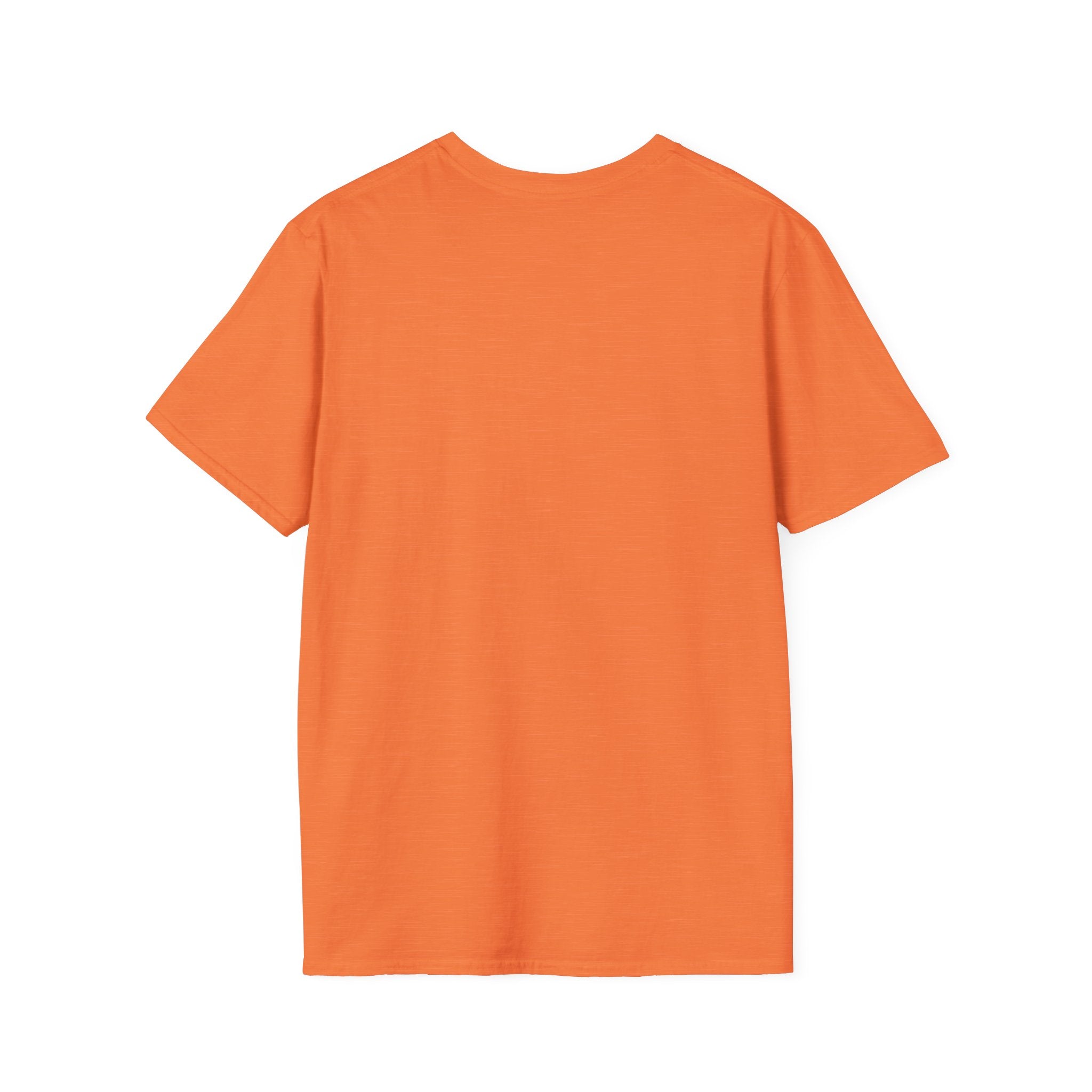 Orange T-shirt with plain front, no visible graphic