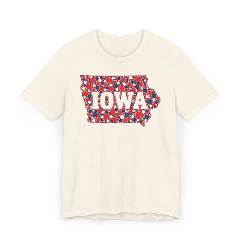 Iowa State Floral Pattern T-Shirt | Red White and Blue Iowa Outline Graphic Tee