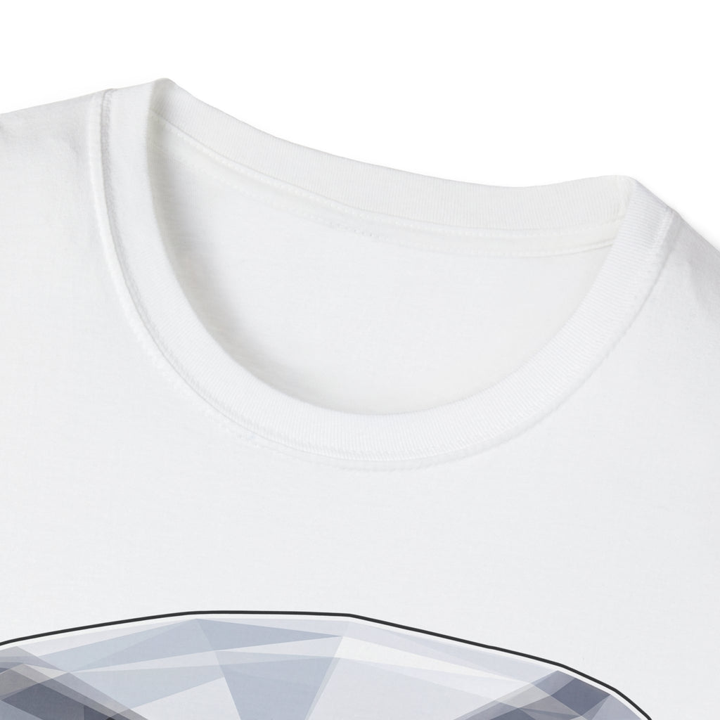 White T-shirt neckline close-up with partial rescue helicopter chest graphic