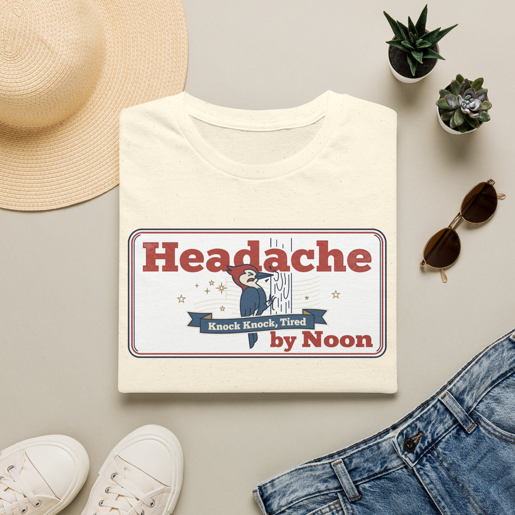 White crewneck t-shirt featuring retro "Headache by Noon" nurse design