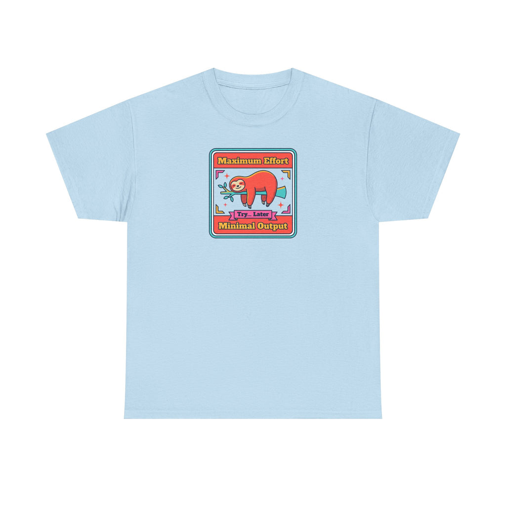 Light blue short-sleeve T-shirt with colorful sloth graphic chest print