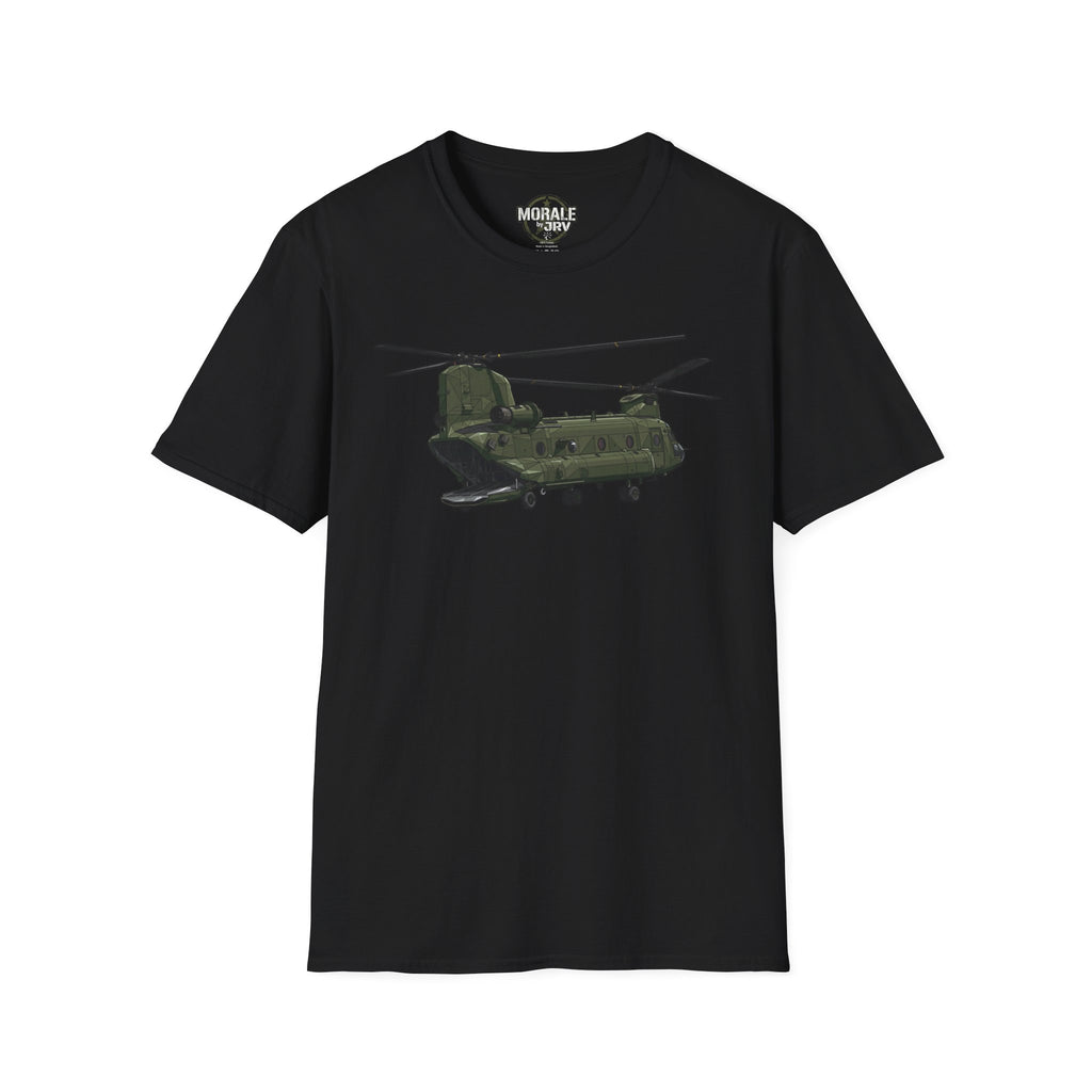 Black CH-47 Chinook T-Shirt with green helicopter graphic on front