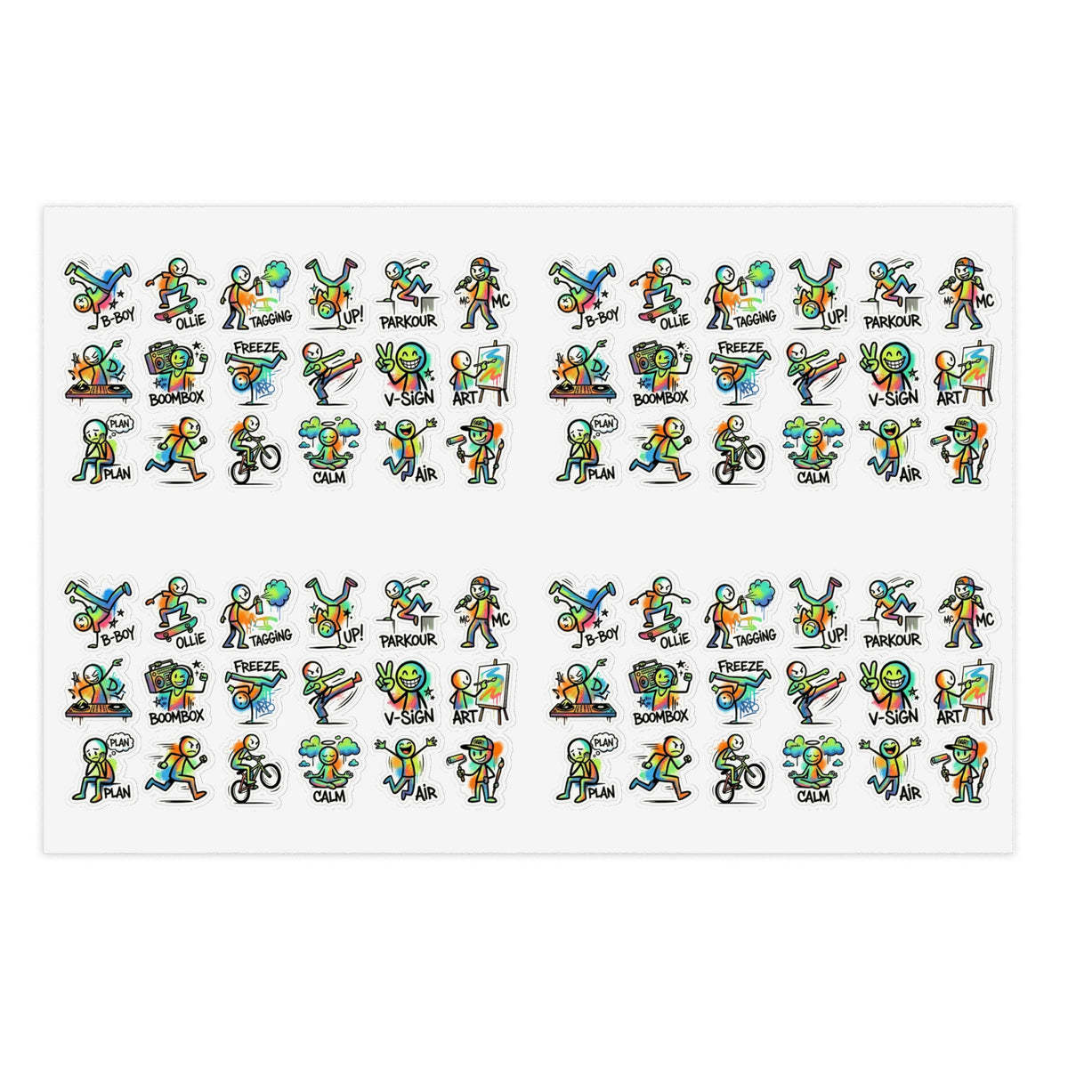 Mini activity character sticker sheet with small die-cut parkour and exercise character icons