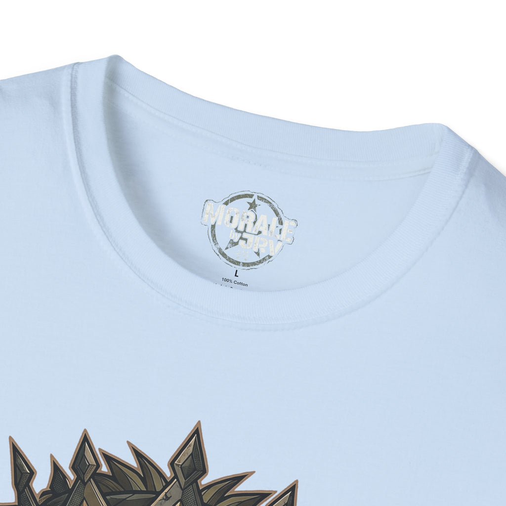 Light blue T-shirt collar with brand logo, no front graphic visible