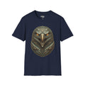 Navy T-shirt, realistic eagle head print with golden eyes