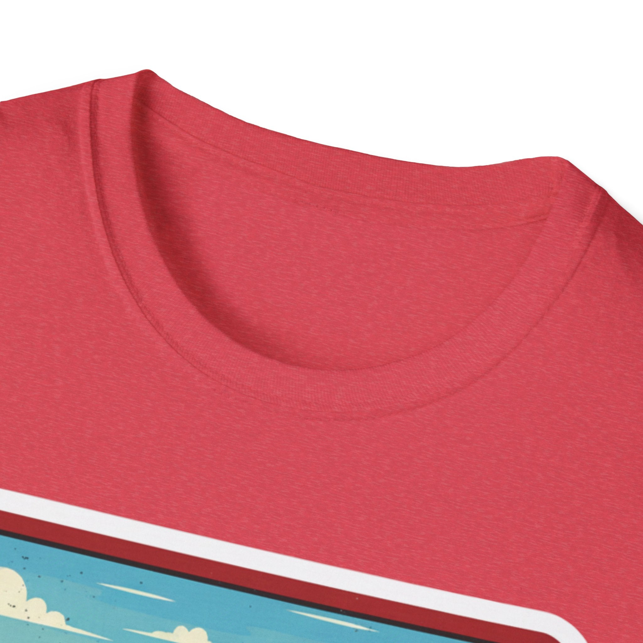 I Am Arkansas T-shirt heather red close-up of neckline area with graphic edge