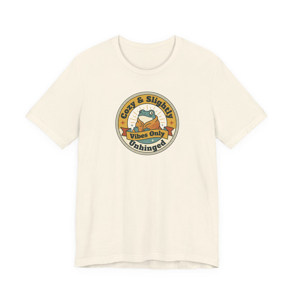 Cream sloth graphic T-shirt with round badge emblem on chest