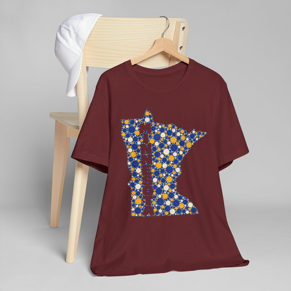 Minnesota State Floral Pattern T-Shirt | Blue and Gold Minnesota Map Graphic Tee