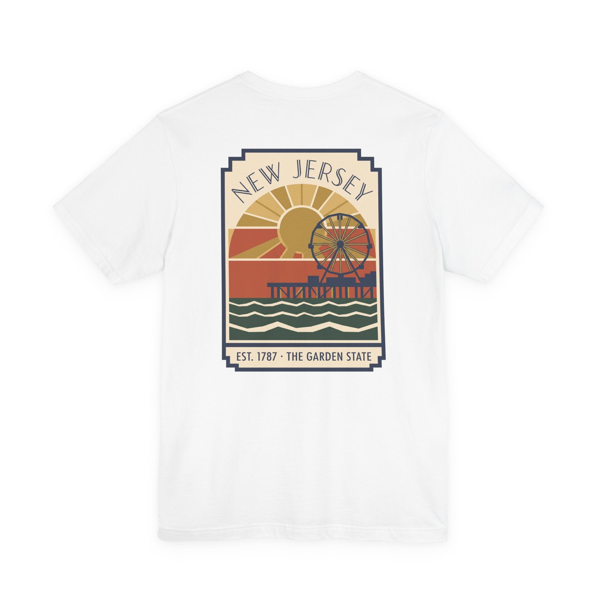 White T-shirt with centered New Jersey Pier vintage poster graphic