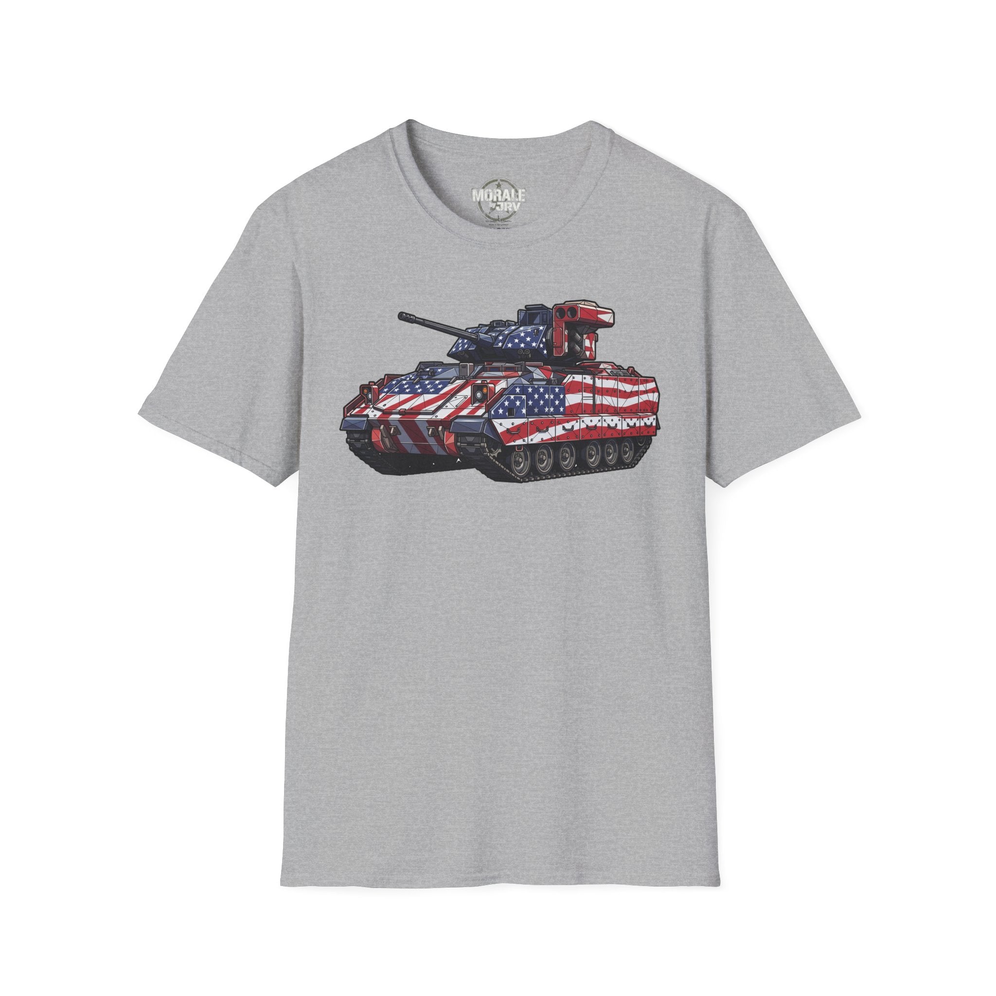 Sport Grey T-shirt with American-flag military tank graphic on the chest