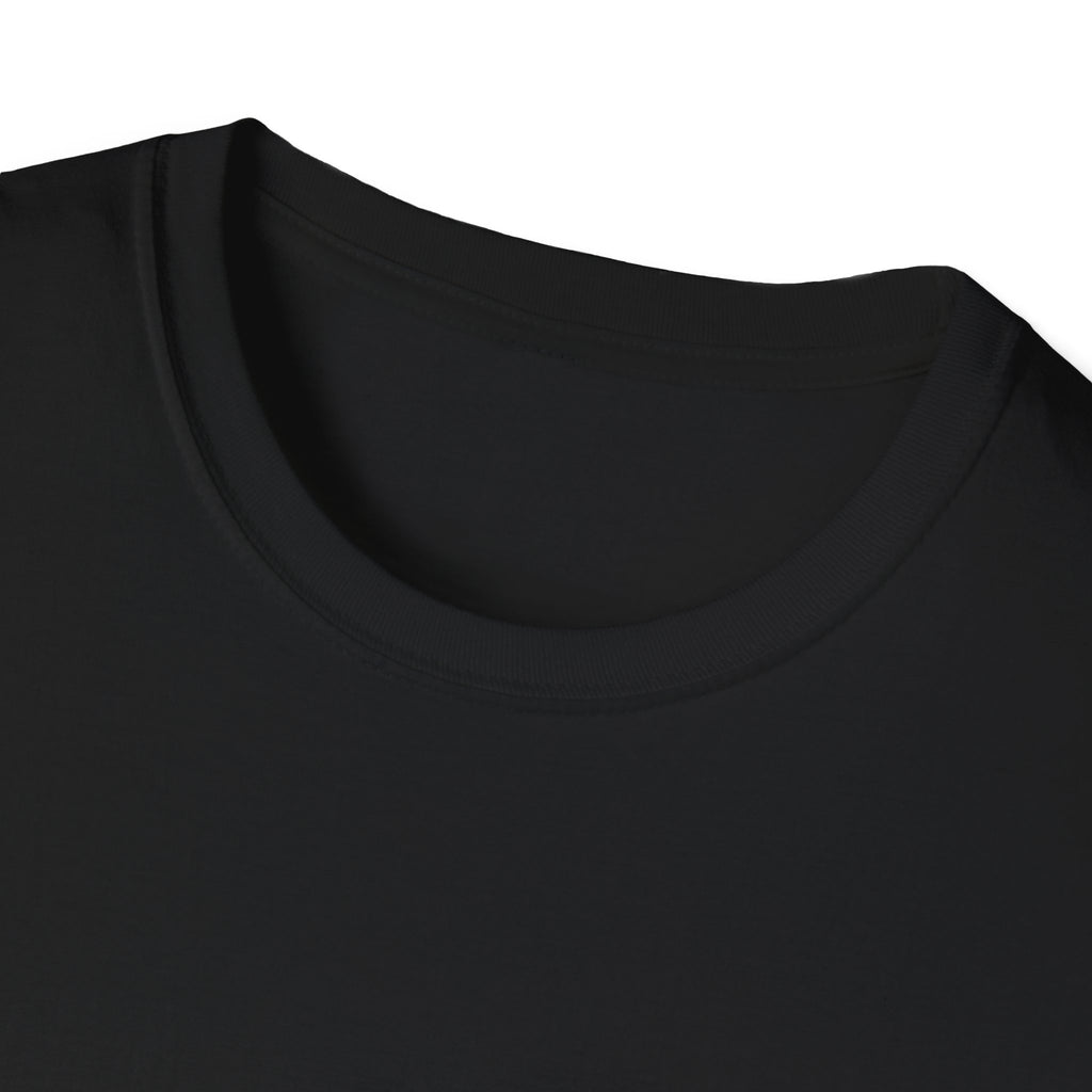 Black crew-neck T-shirt collar close-up with ribbed neckline