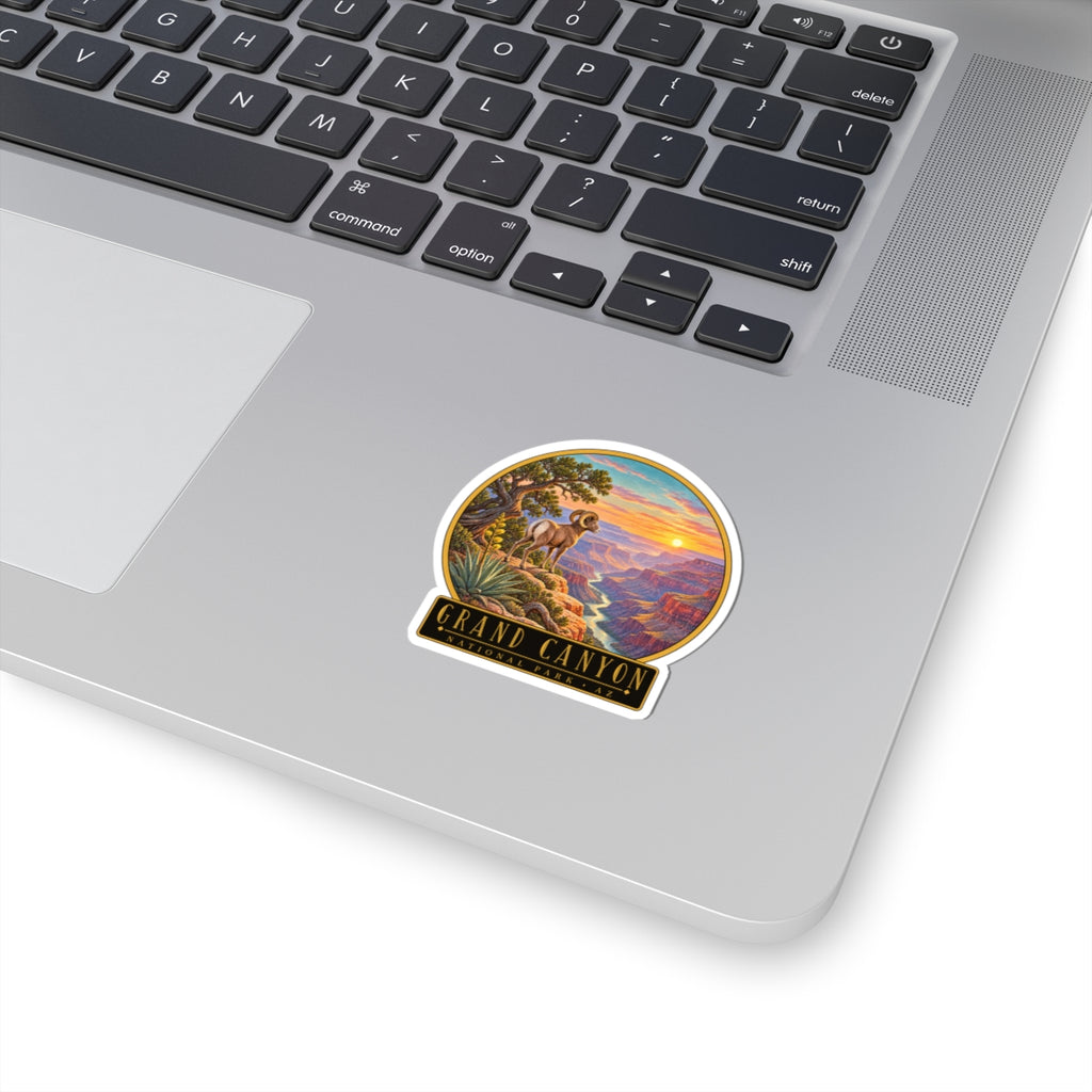 Kiss-cut decal sticker with bighorn sheep and Grand Canyon landscape scene