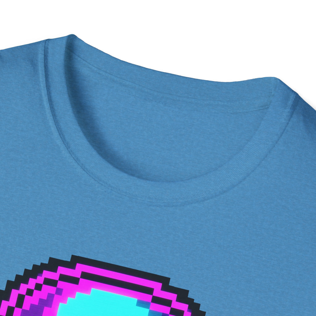 Heather sapphire Pixel skull Game Over t-shirt with curved crew neckline