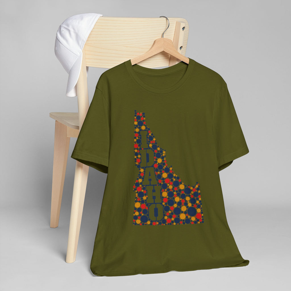 Idaho Polka Dot State Outline T-Shirt | Colorful Idaho Map Graphic Tee