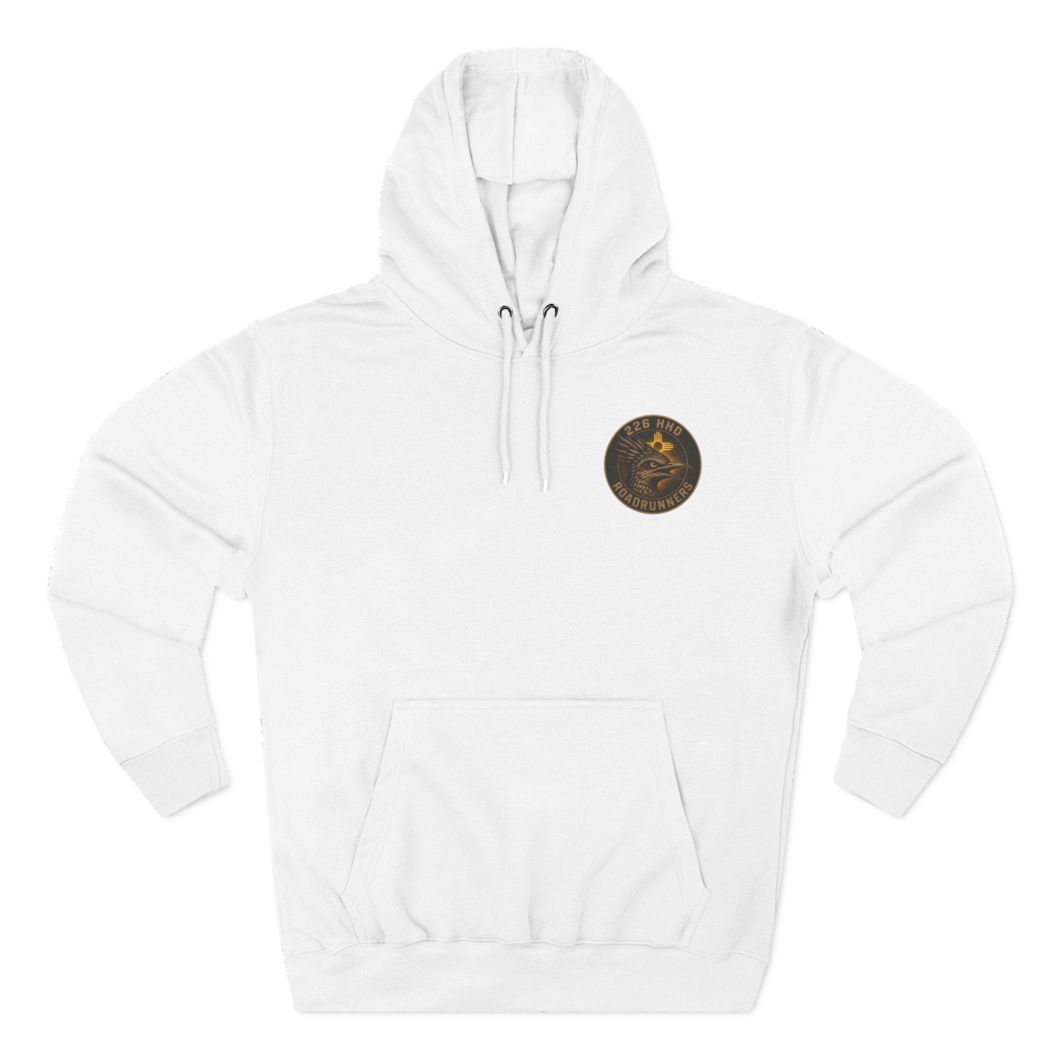 White pullover hoodie with hood, drawstrings, and kangaroo pocket