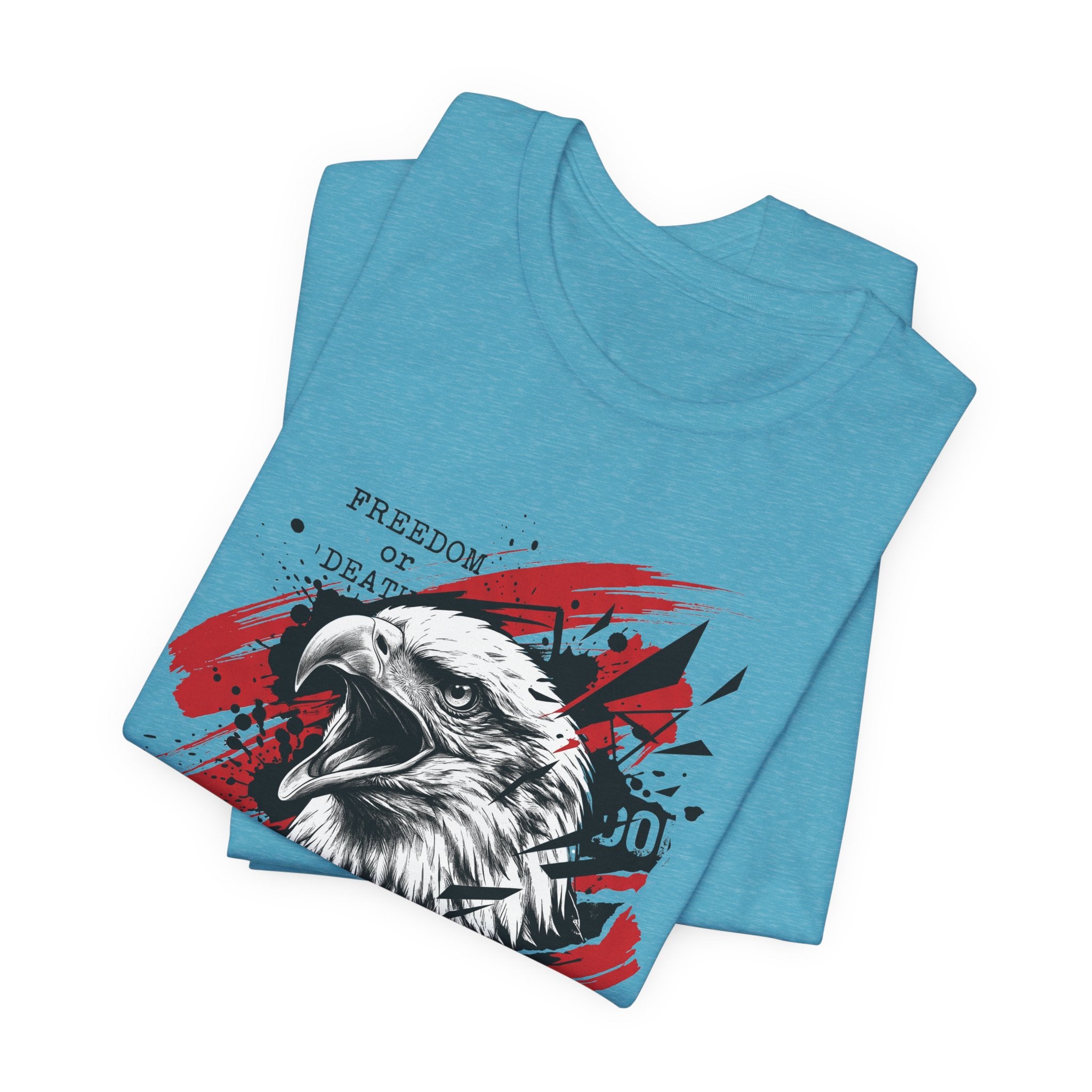 Light blue T-shirt with red splatter eagle head graphic
