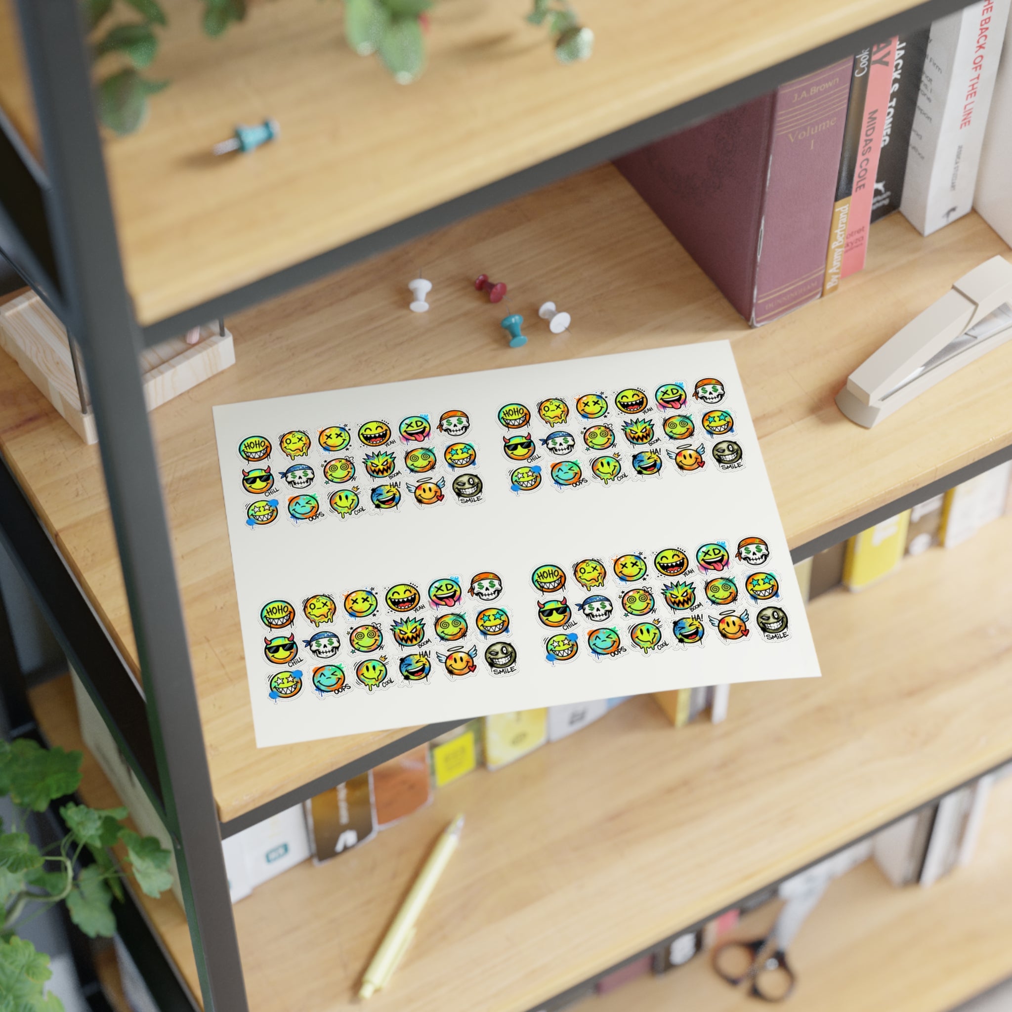 Emoji-Gesichter Stickerbogen, große Sammlung kleiner Gesichter, die-cut