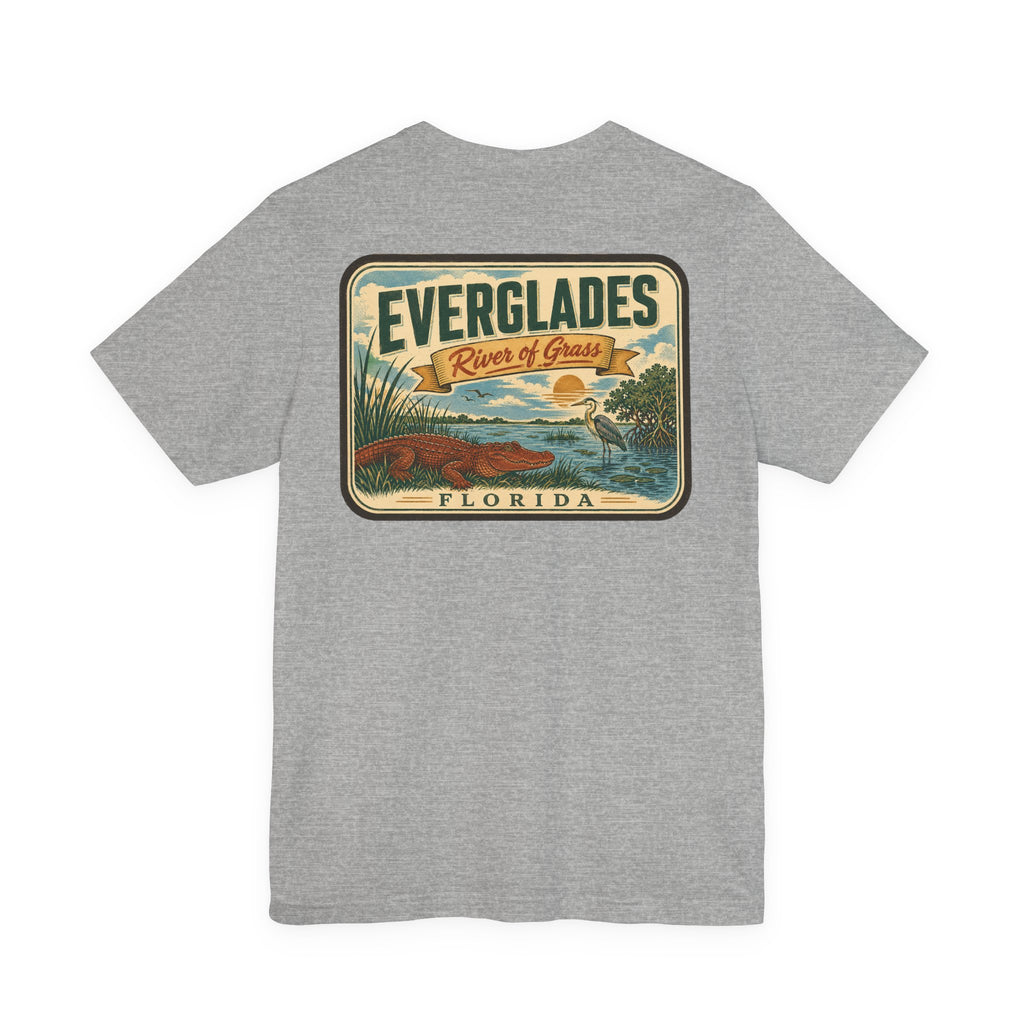 Heather gray T-shirt with vintage Everglades River of Grass graphic logo print