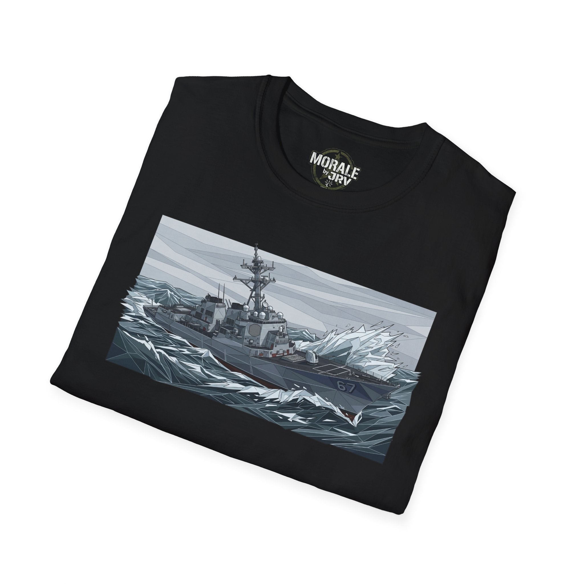 Black T-shirt with battleship graphic on front