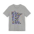 Minnesota State Floral Pattern T-Shirt | Blue and Gold Minnesota Map Graphic Tee