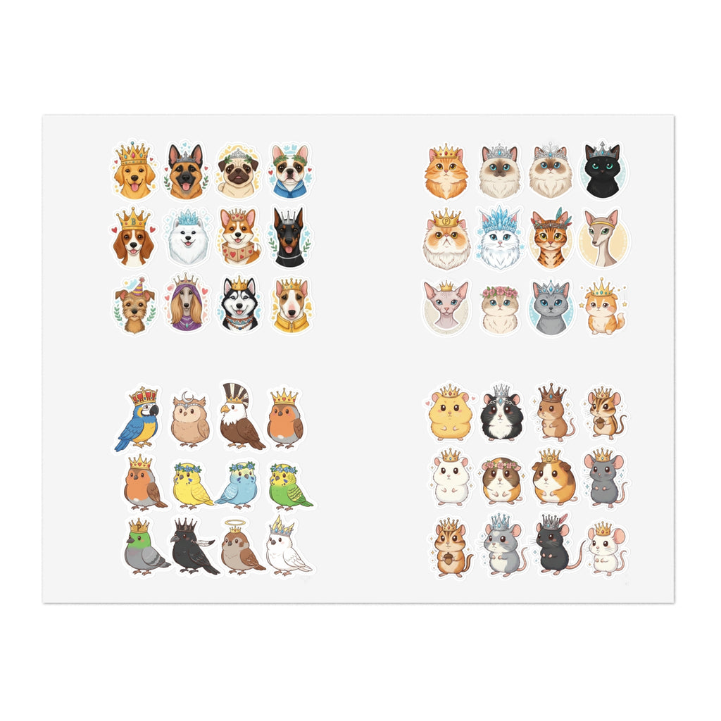 Royal Pets die-cut sticker sheet with assorted dog and cat faces