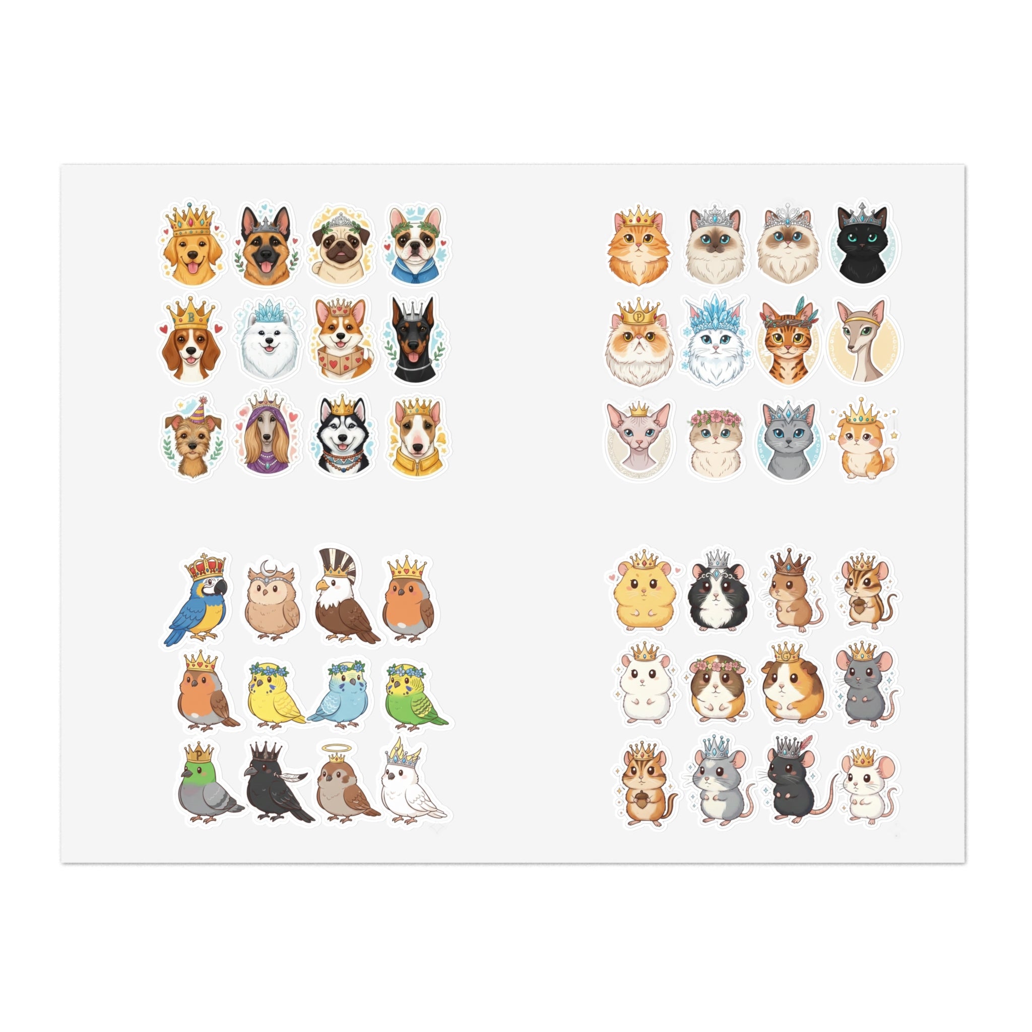 Royal Pets die-cut sticker sheet with assorted dog and cat faces