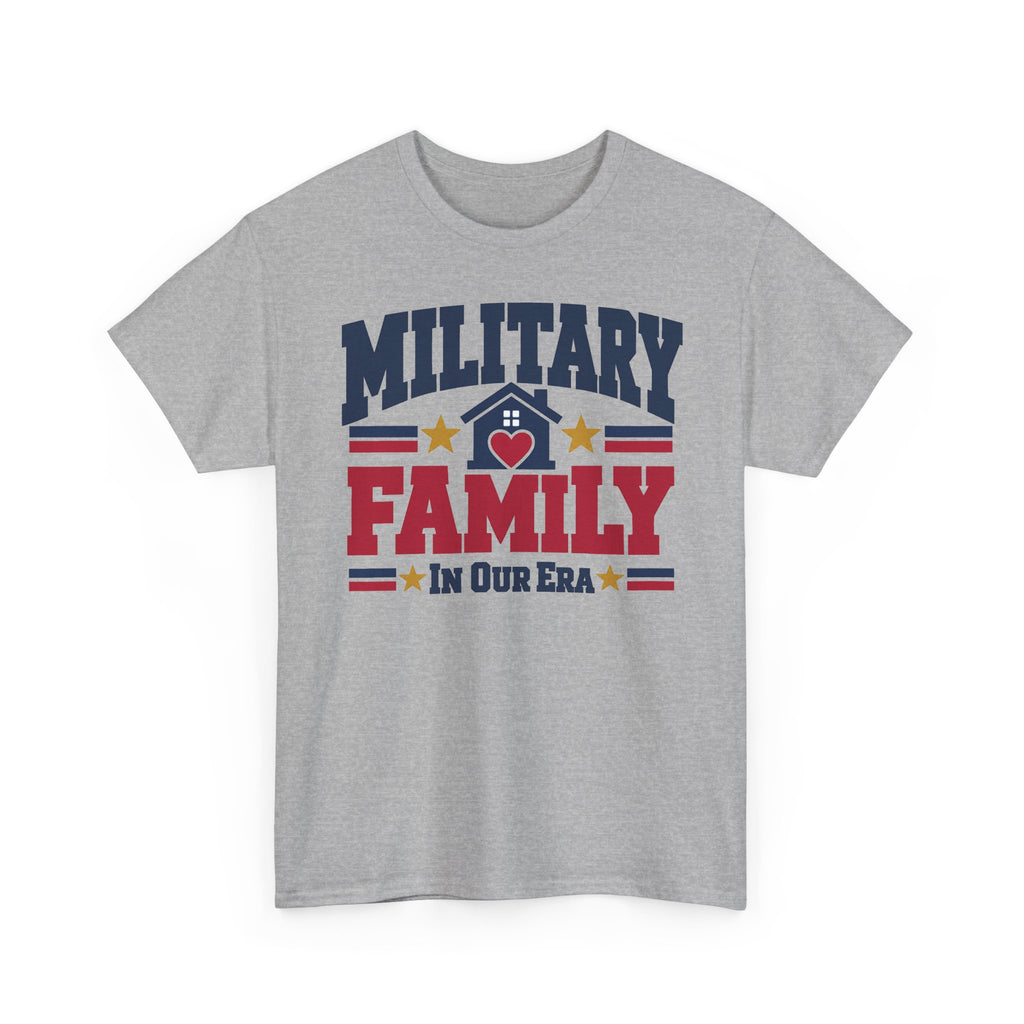 Unisex sport gray T-shirt featuring “Military Family” patriotic heart graphic
