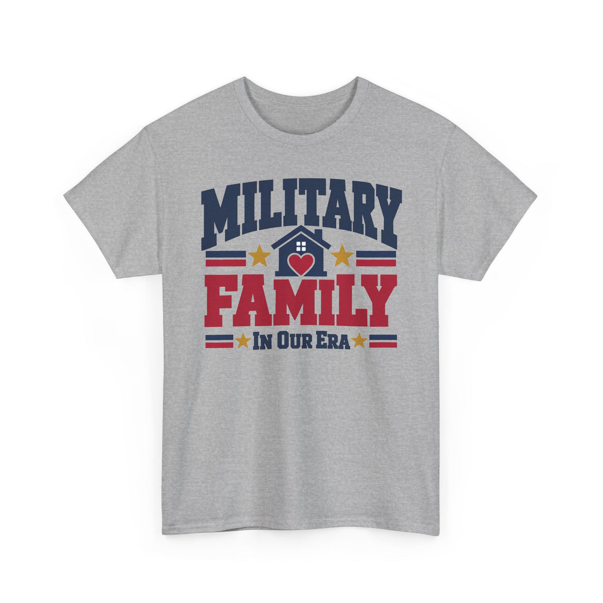 Unisex sport gray T-shirt featuring “Military Family” patriotic heart graphic
