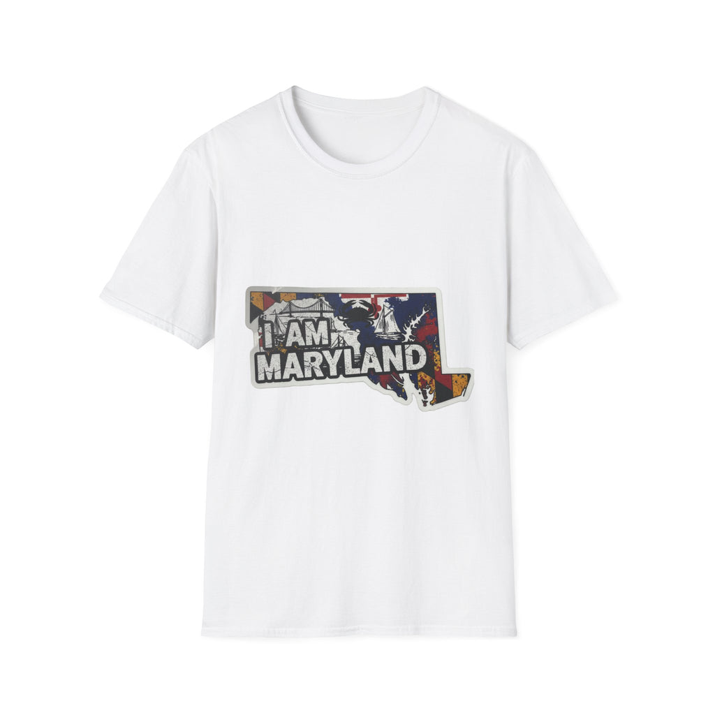 White crewneck T-shirt with Maryland graphic collage front