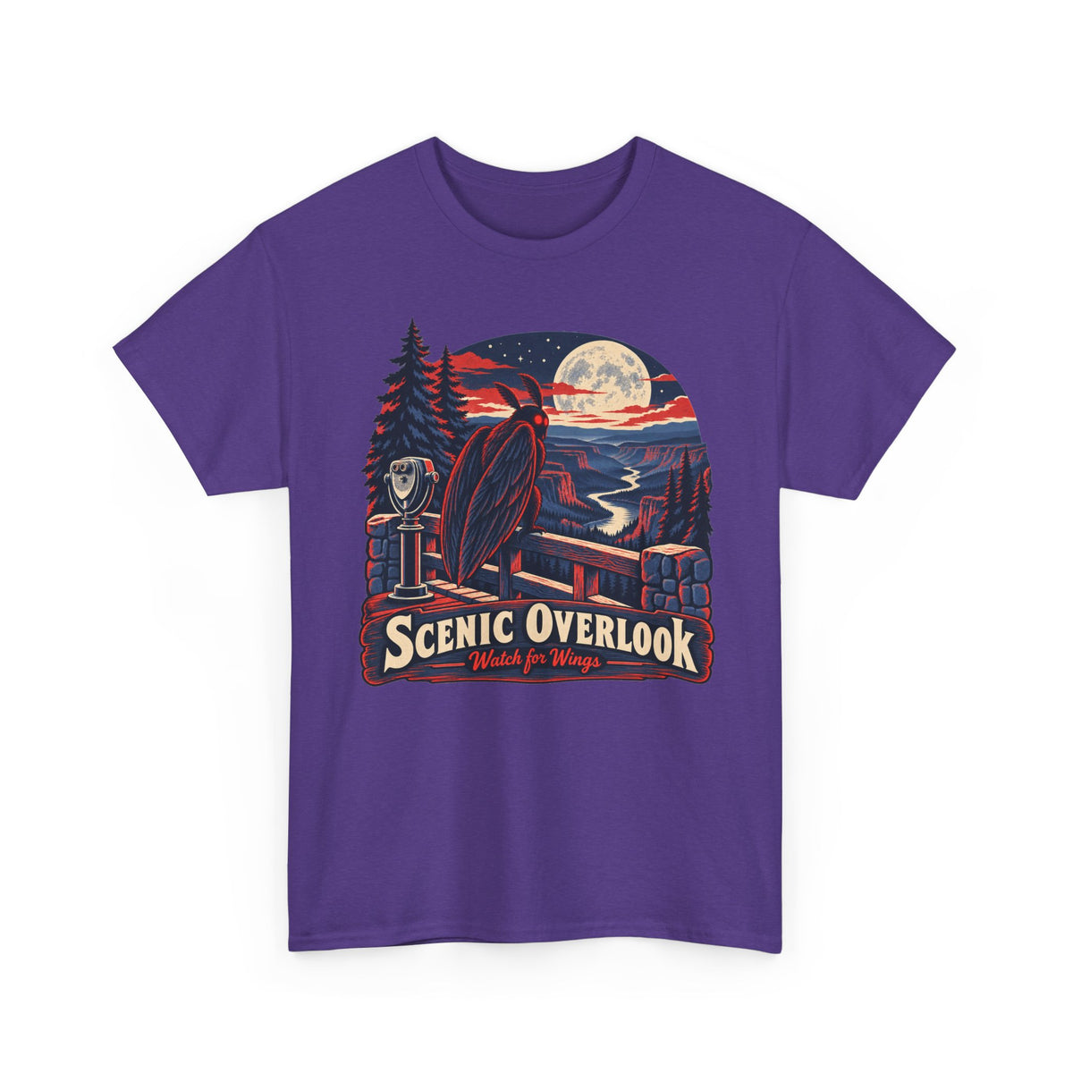 Scenic Overlook Raven T-Shirt, Moonlit Mountain Valley Road Trip Shirt for Men and Women, Vintage Hiking Graphic Tee