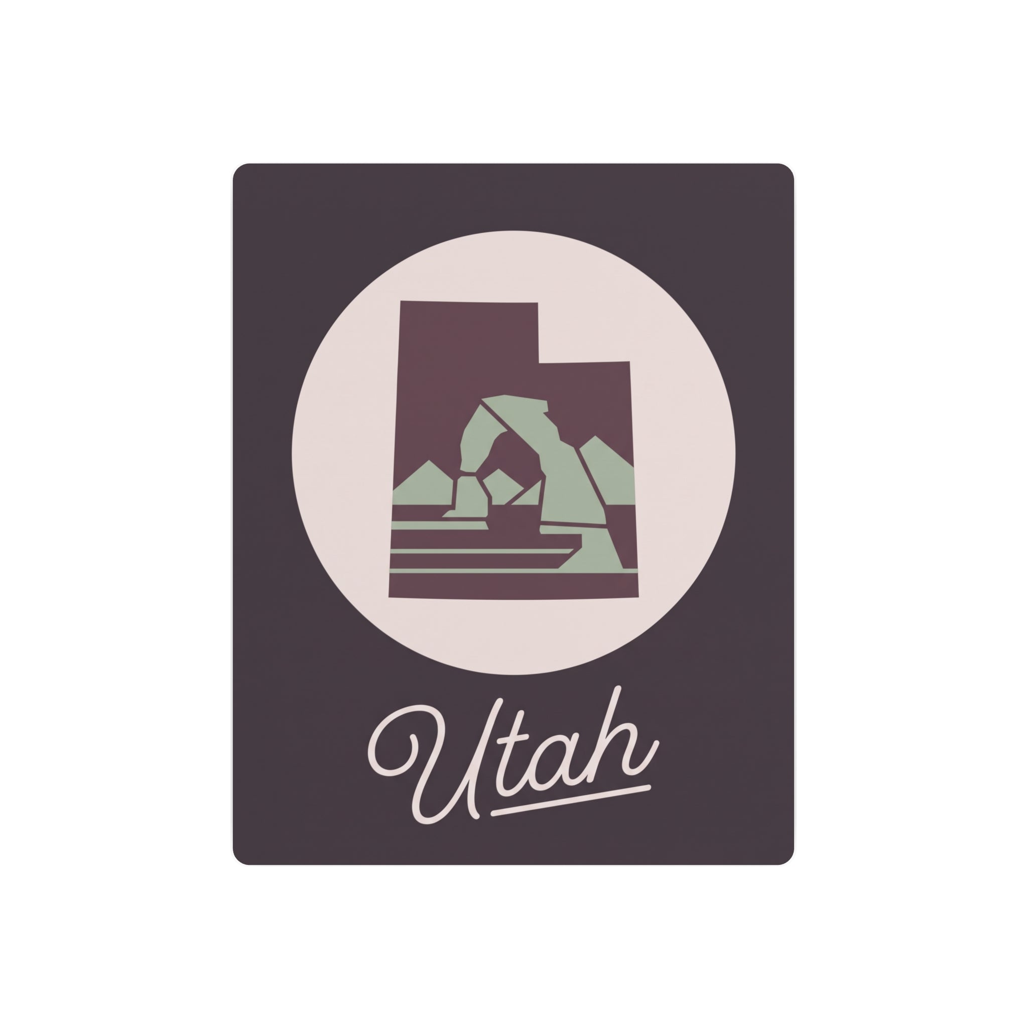 Dark square metal wall plaque with circular Utah silhouette and “Utah” script