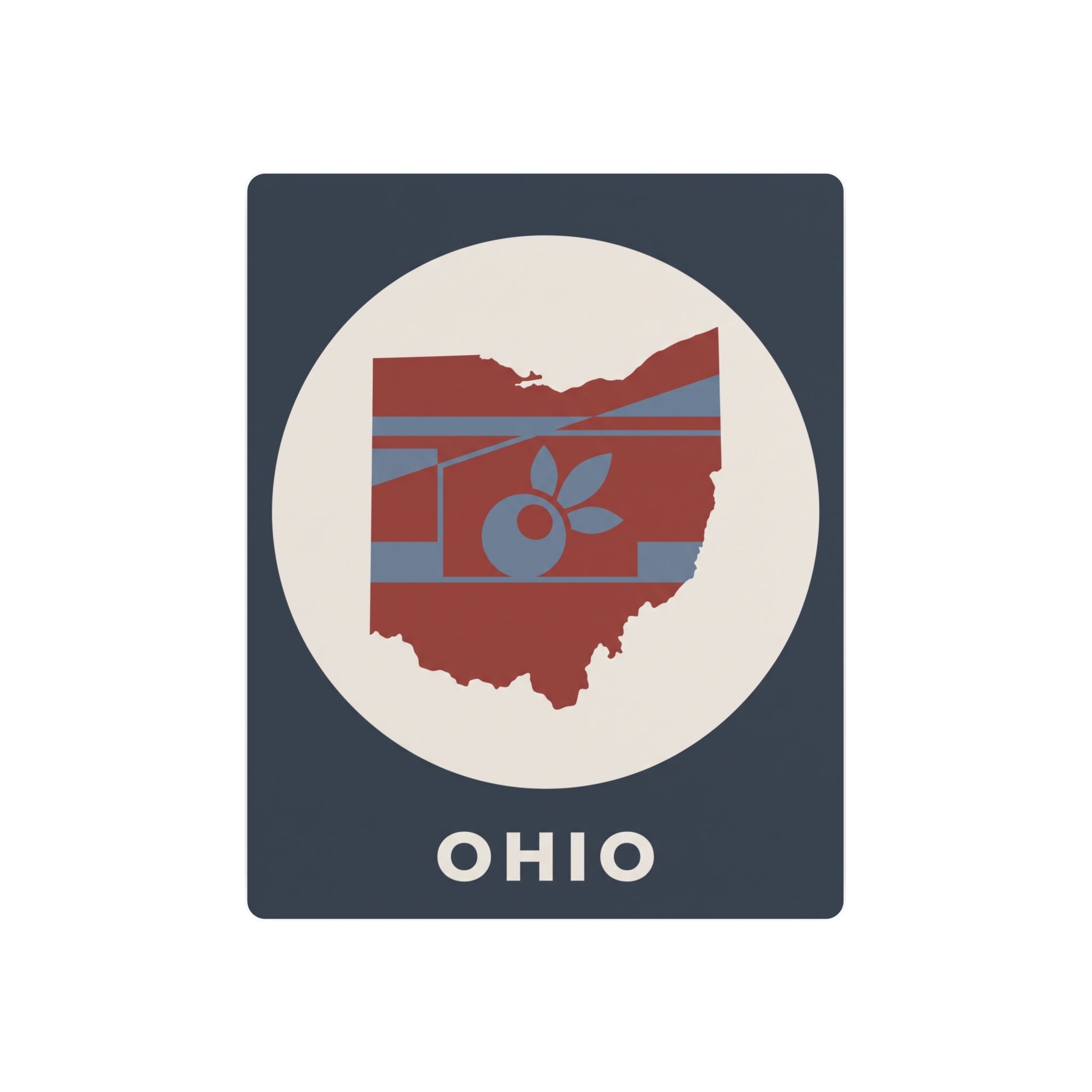 Ohio metal art sign: red Ohio map with buckeye, striped graphic, 'OHIO' on dark blue