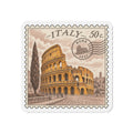 Die-cut Italy stamp magnet with Colosseum design and "50 c" text on beige border.