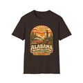 Unisex dark brown T-shirt with Alabama Sweet Home vintage camper graphic