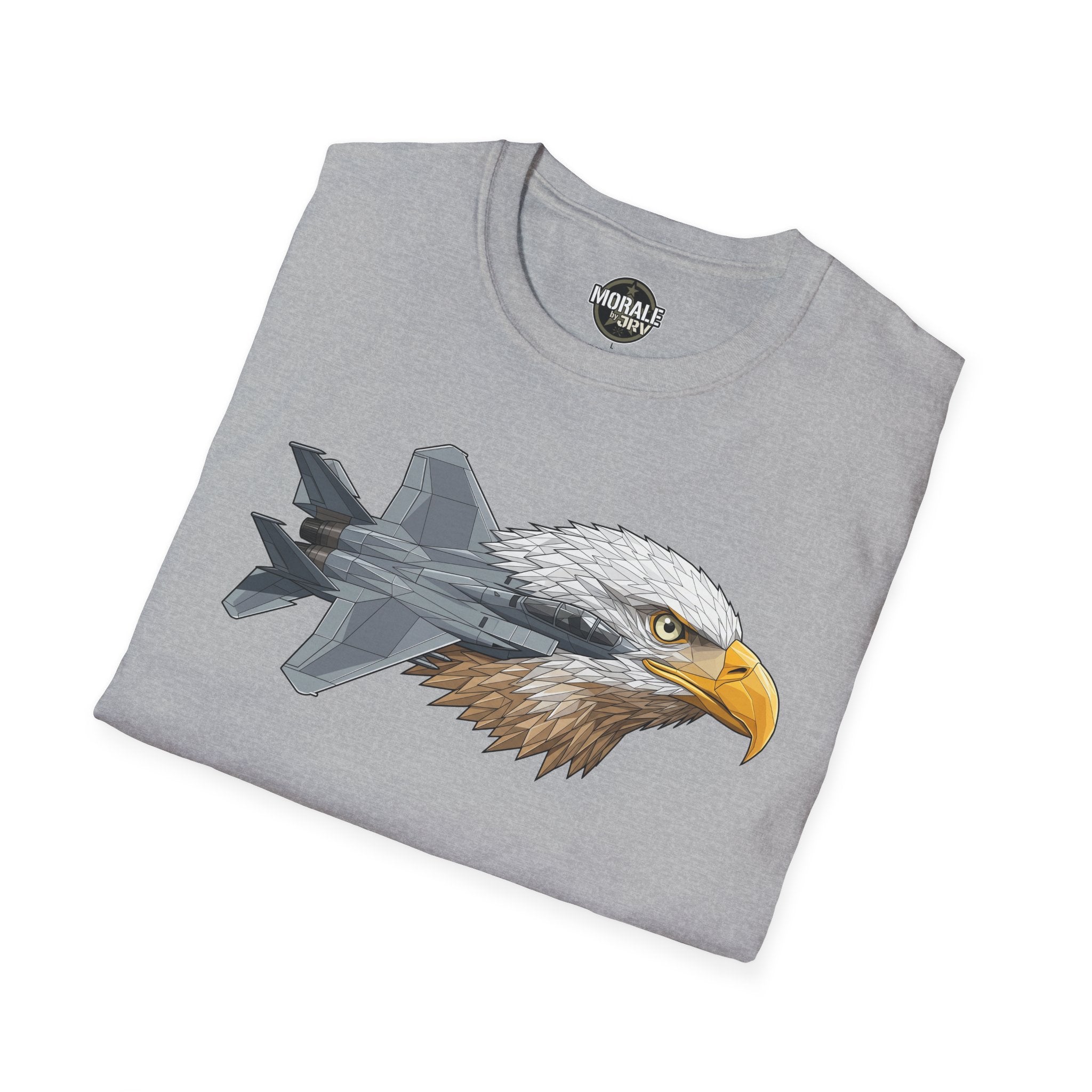 Sport Grey T-Shirt with eagle head and fighter jet graphic