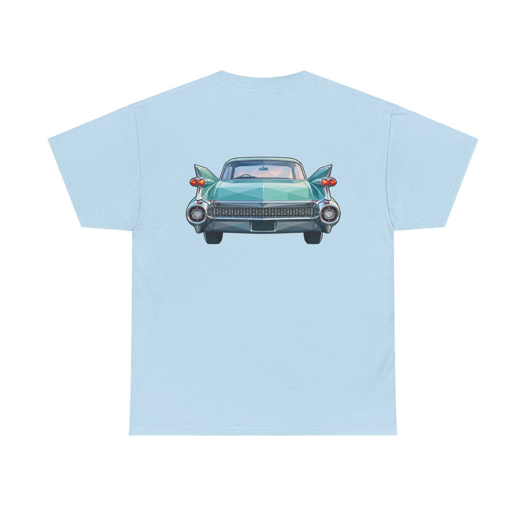 Light blue t-shirt with teal classic car front illustration