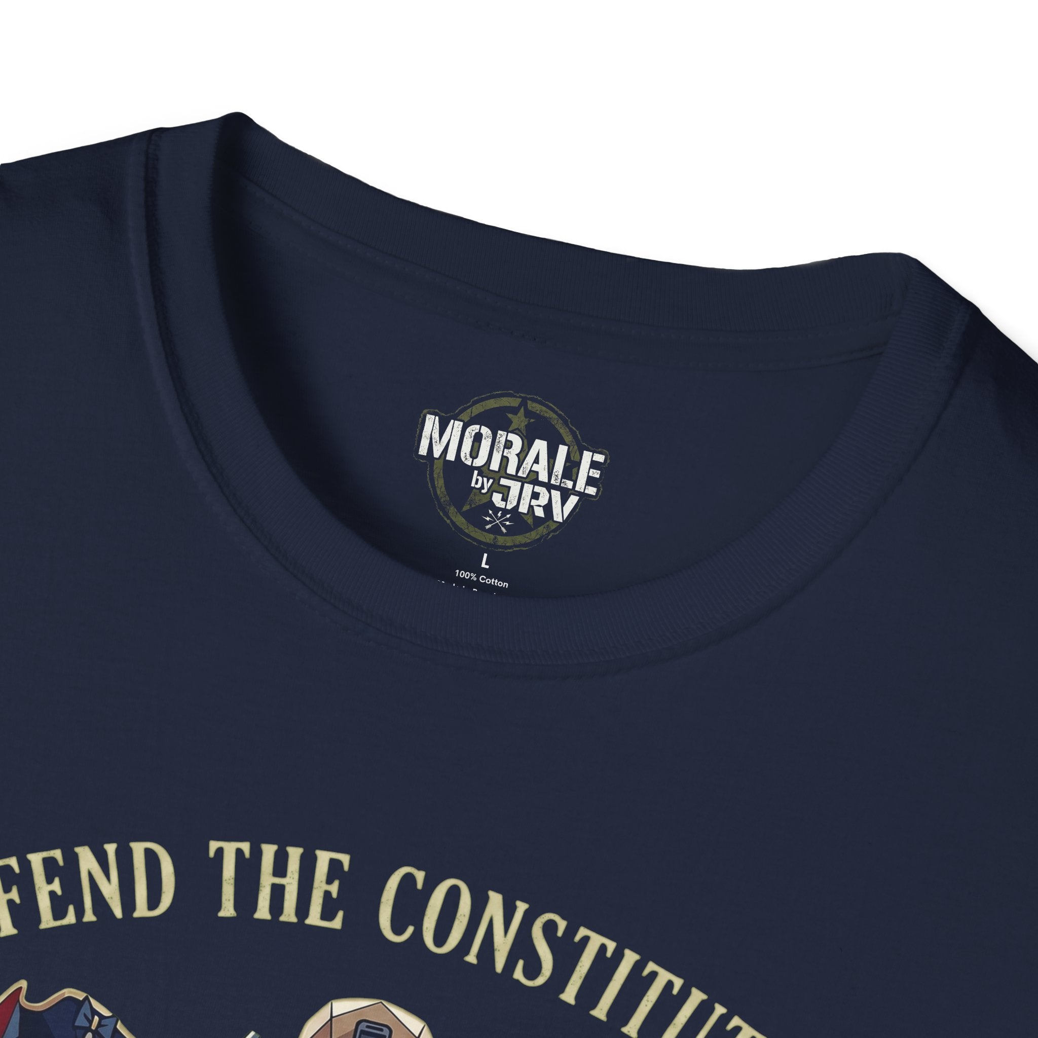 Militia T-shirt, navy; “MORALE by TRIV” logo at crew neck