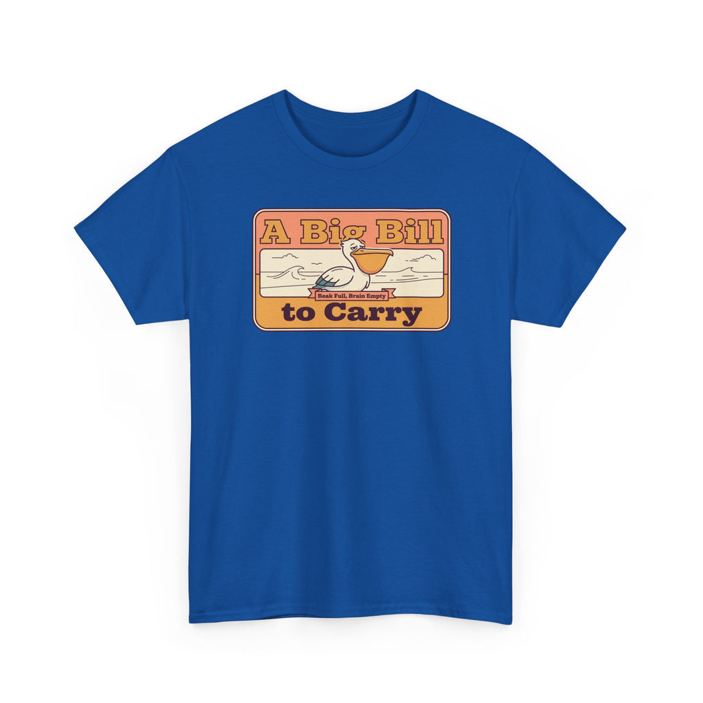 Royal blue T-shirt with retro pelican graphic on the front