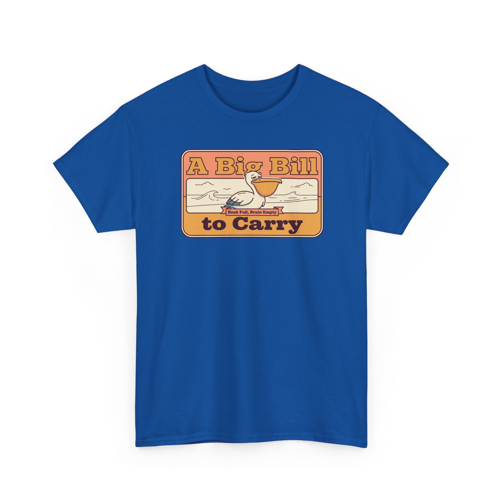 Royal blue T-shirt with retro pelican graphic on the front